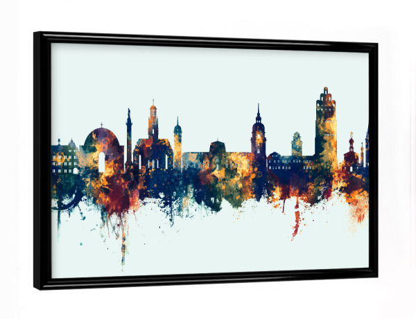 Poster mit schwarzem Rahmen "Darmstadt Deutschland Skyline" artboxONE - Städte - Darmstadt,Deutschland,Skyline,Stadtbild,Stadtbild,Aquarell,Malerei