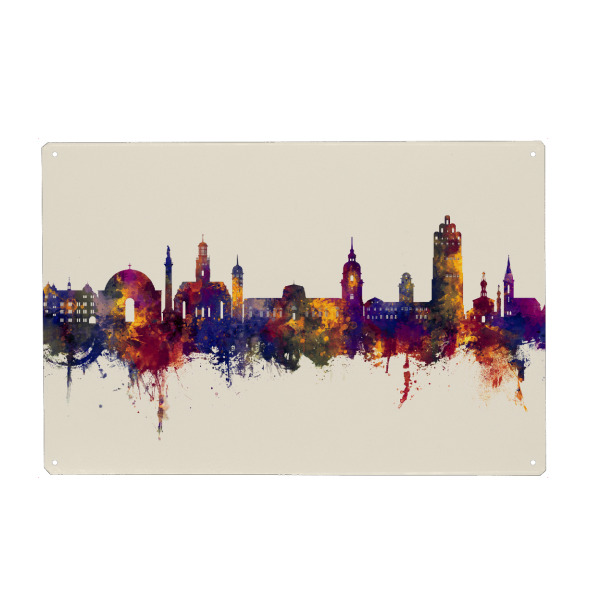 Metall Poster "Darmstadt Skyline Herbst" artboxONE - Städte - Darmstadt,Deutschland,Skyline,Stadtbild,Stadtbild,Aquarell,Malerei - Blechschild