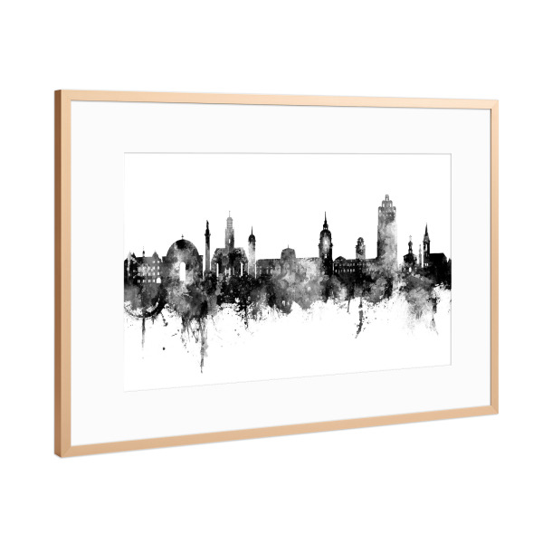 Poster mit Rahmen Kupfer "Darmstadt Skyline in schwarz" artboxONE - Städte