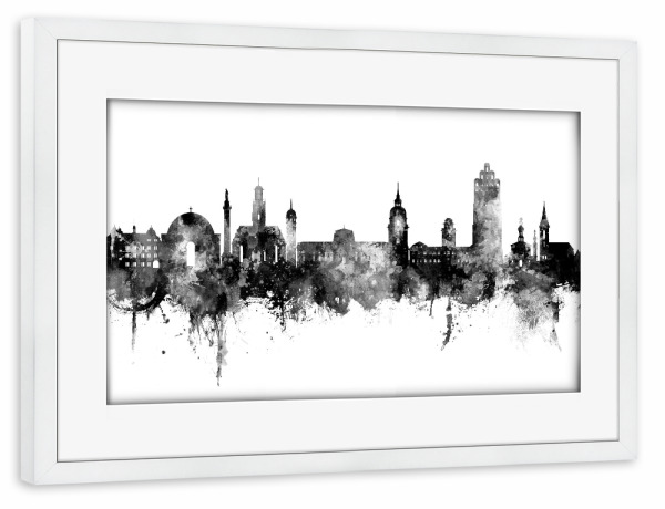 Poster mit Rahmen weiß "Darmstadt Skyline in schwarz" artboxONE - Städte