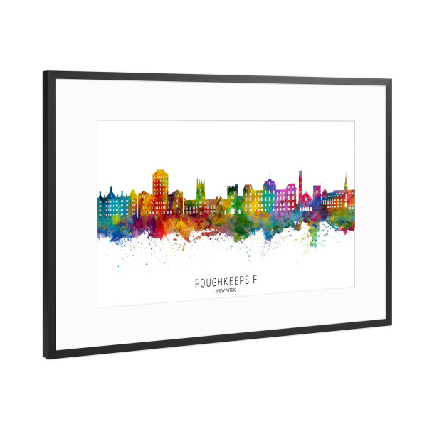 Poster mit Rahmen Schwarz (Metallic) "Poughkeepsie New York Skyline txt" artboxONE - Städte
