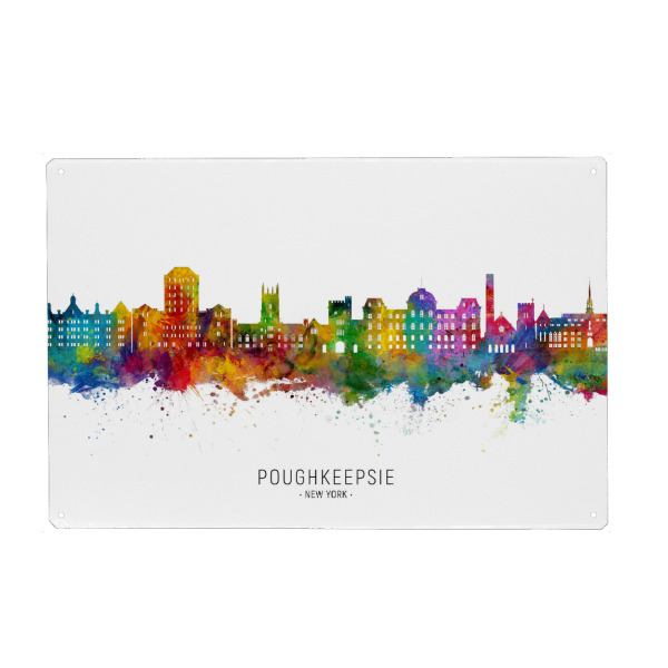 Holzbild "Poughkeepsie New York Skyline txt" artboxONE - Städte - Poughkeepsie,New york,Skyline,Stadtbild,Stadtbild,Aquarell,Malerei