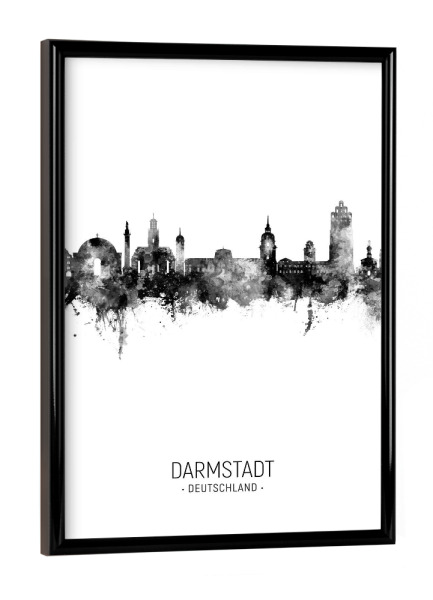 Poster mit schwarzem Rahmen "Darmstadt Deutschland Skyline BW" artboxONE - Städte