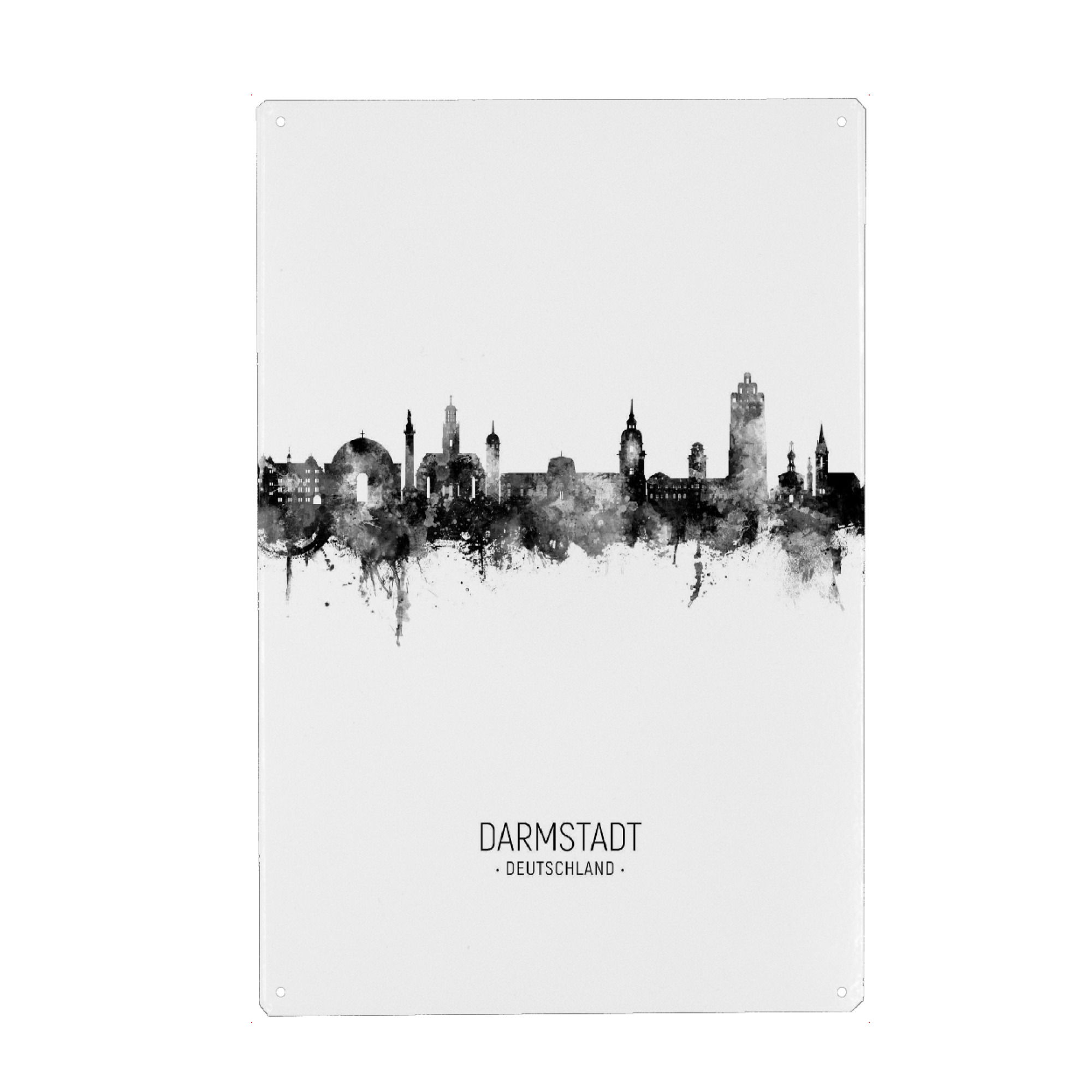 Metall Poster "Darmstadt Deutschland Skyline BW" artboxONE - Städte - Darmstadt,Deutschland,Skyline,Stadtbild,Stadtbild,Aquarell,Malerei
