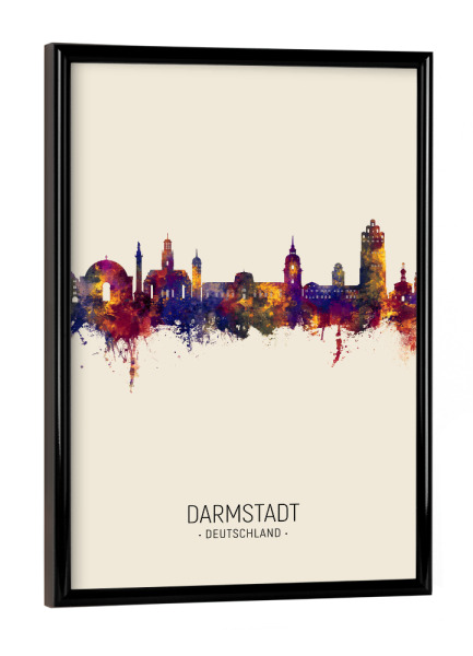 Poster mit schwarzem Rahmen "Darmstadt Skyline Beige" artboxONE - Städte - Darmstadt,Deutschland,Skyline,Stadtbild,Stadtbild,Aquarell,Malerei