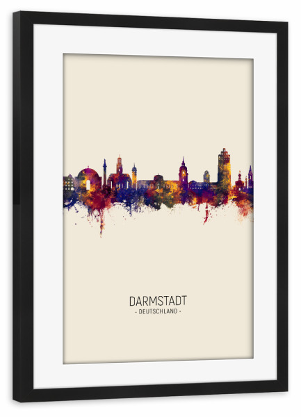 Poster mit Rahmen schwarz "Darmstadt Skyline Beige" artboxONE - Städte - Darmstadt,Deutschland,Skyline,Stadtbild,Stadtbild,Aquarell,Malerei
