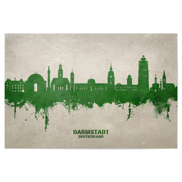 Poster "Darmstadt SkylinefarbeGrün" artboxONE - Städte - Darmstadt,Deutschland,Skyline,Stadtbild,Stadtbild,Aquarell,Malerei