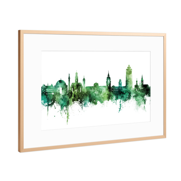 Poster mit Rahmen Kupfer "Darmstadt Skyline Grün" artboxONE - Städte - Darmstadt,Deutschland,Skyline,Stadtbild,Stadtbild,Aquarell,Malerei