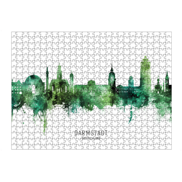 Puzzle Ravensburger "Darmstadt Skyline Grüner Name" artboxONE - Städte - Darmstadt,Deutschland,Skyline,Stadtbild,Stadtbild,Aquarell,Malerei