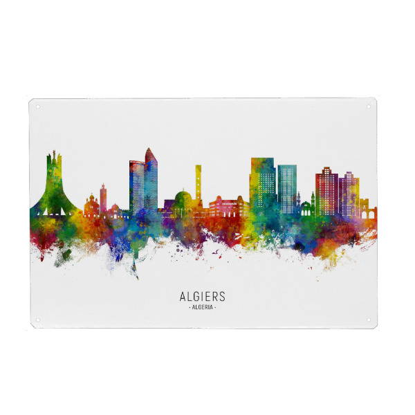 Holzbild "Algier Algerien Skyline txt" artboxONE - Städte - Algier,Algerien,Skyline,Stadtbild,Stadtbild,Aquarell,Malerei