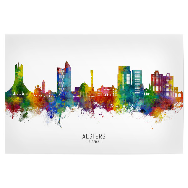 Poster "Algier Algerien Skyline txt" artboxONE - Städte - Algier,Algerien,Skyline,Stadtbild,Stadtbild,Aquarell,Malerei