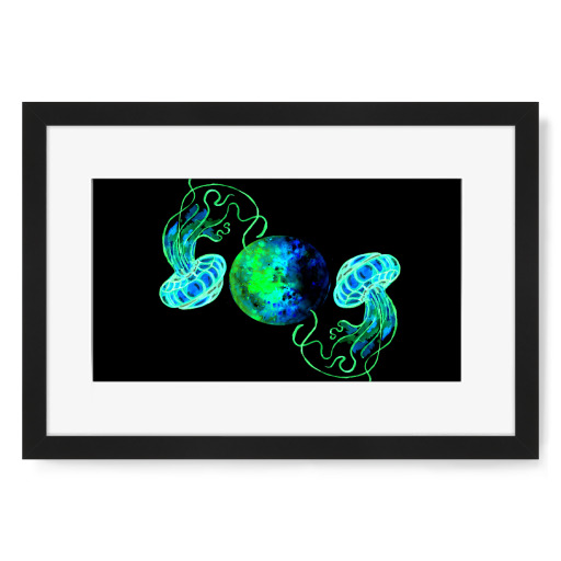 Turquoise Moon and Space Jellyfish