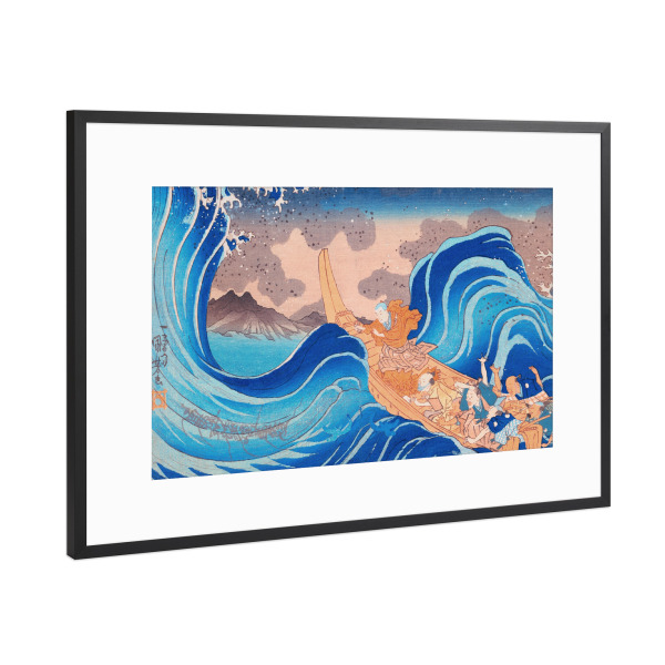 Poster mit Rahmen Schwarz (Metallic) "Mönch Nichiren beruhigt das Meer" artboxONE - Natur,Reise / Strand und Meer,Reise / Asien,Für Mama,Für Papa