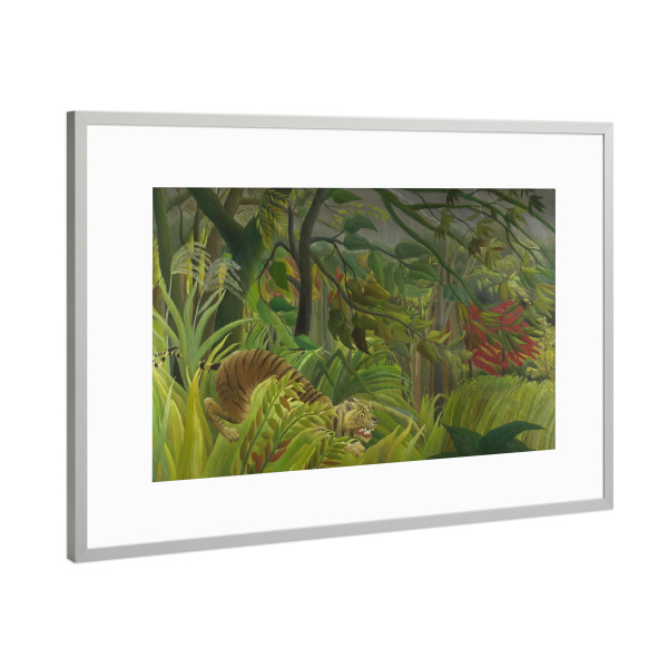 Poster mit Rahmen Silber "Tiger in einem tropischen Sturm" artboxONE - Natur,Reise,Floral,Tiere,Reise / Asien