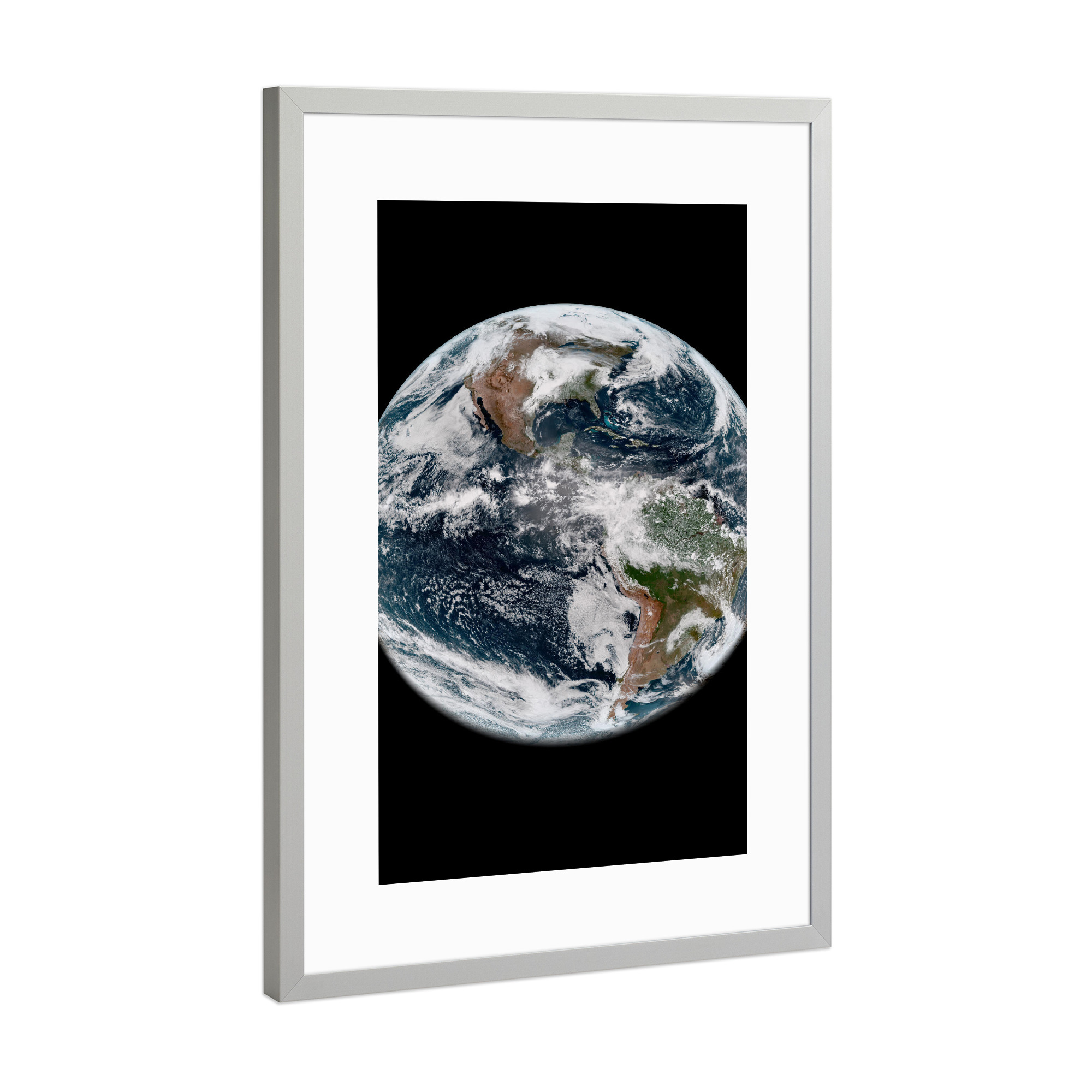Poster mit Rahmen Silber "Nahaufnahme der Erde" artboxONE - Natur,Galaxy - Erde,Universum,Planet,Galaxie,Weltraum,Sterne,Natur,Reise,Nahaufnahme