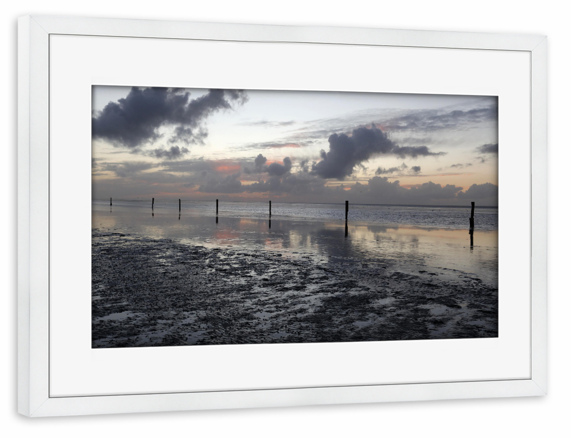 Poster mit Rahmen weiß "Nordsee Strand, Ebbe & Flut" artboxONE - Natur,Reise / Strand und Meer