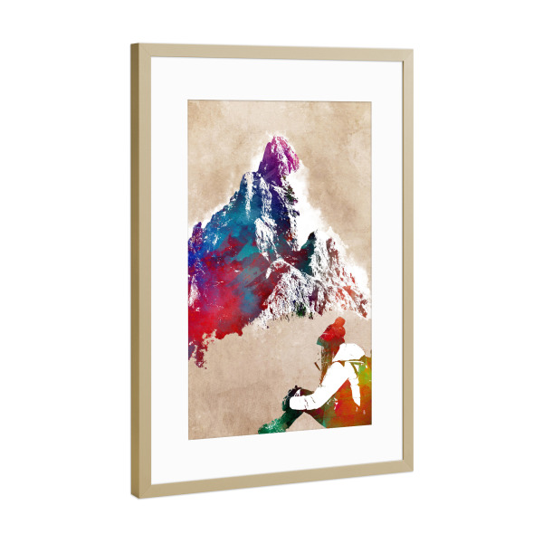 Poster mit Rahmen Gold "Wanderungen in den Bergen" artboxONE - Sport,Sport / Motivation