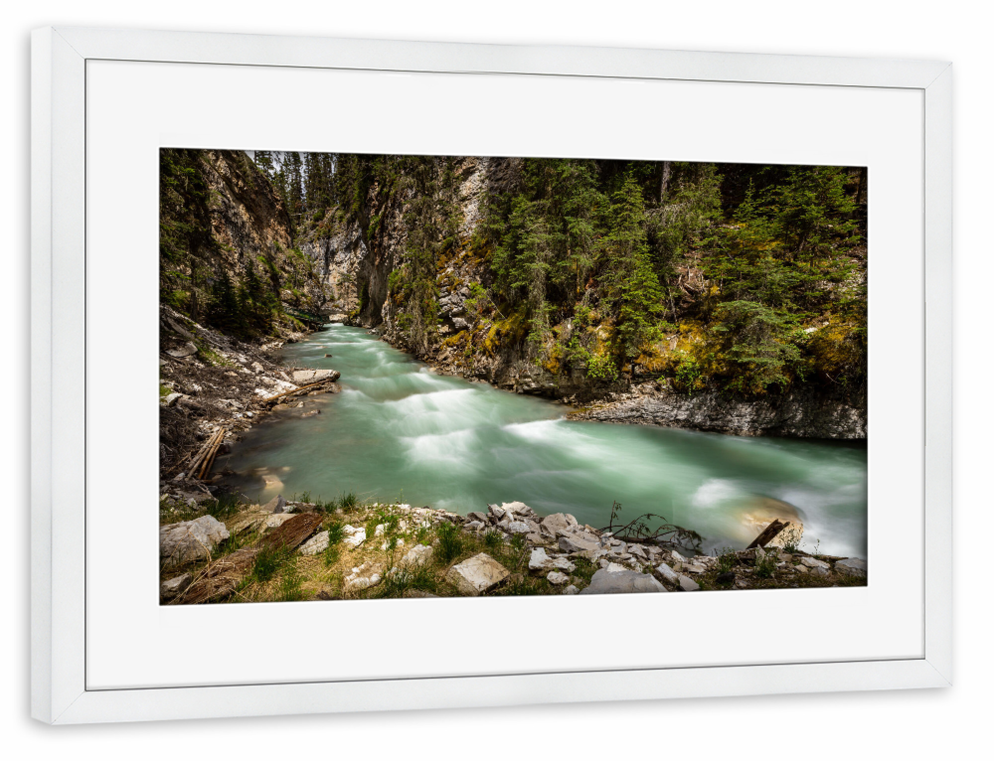 Poster mit Rahmen weiß "Der Johnston Canyon in Kanada" artboxONE - Natur,Reise
