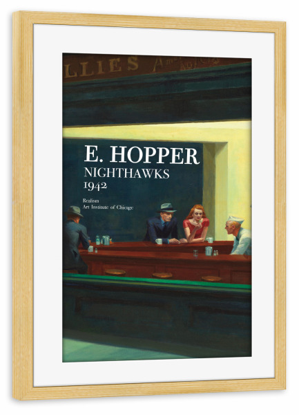 Poster mit Rahmen kiefer "Edward Hopper - Nighthawks" artboxONE - Städte,Männer