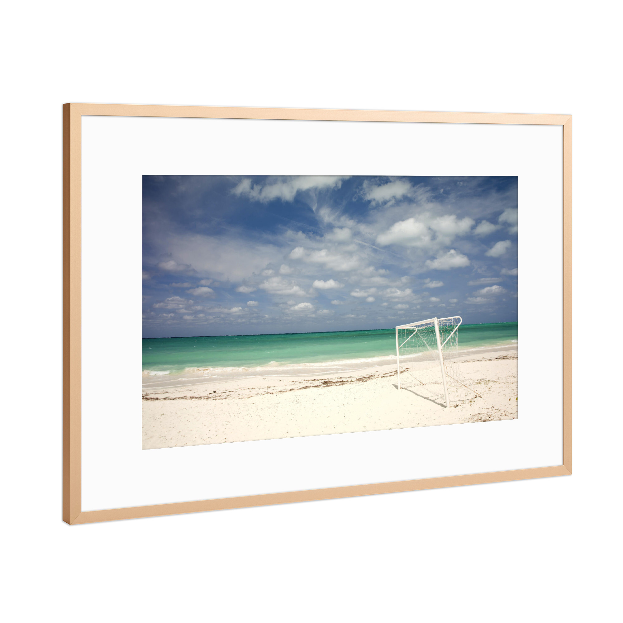 Poster mit Rahmen Kupfer "Traumstrand Karibik" artboxONE - Reise / Strand und Meer - Karibik,Traumstrand,Cayo levisa,Kuba,Tor,Fussballtor,Strand