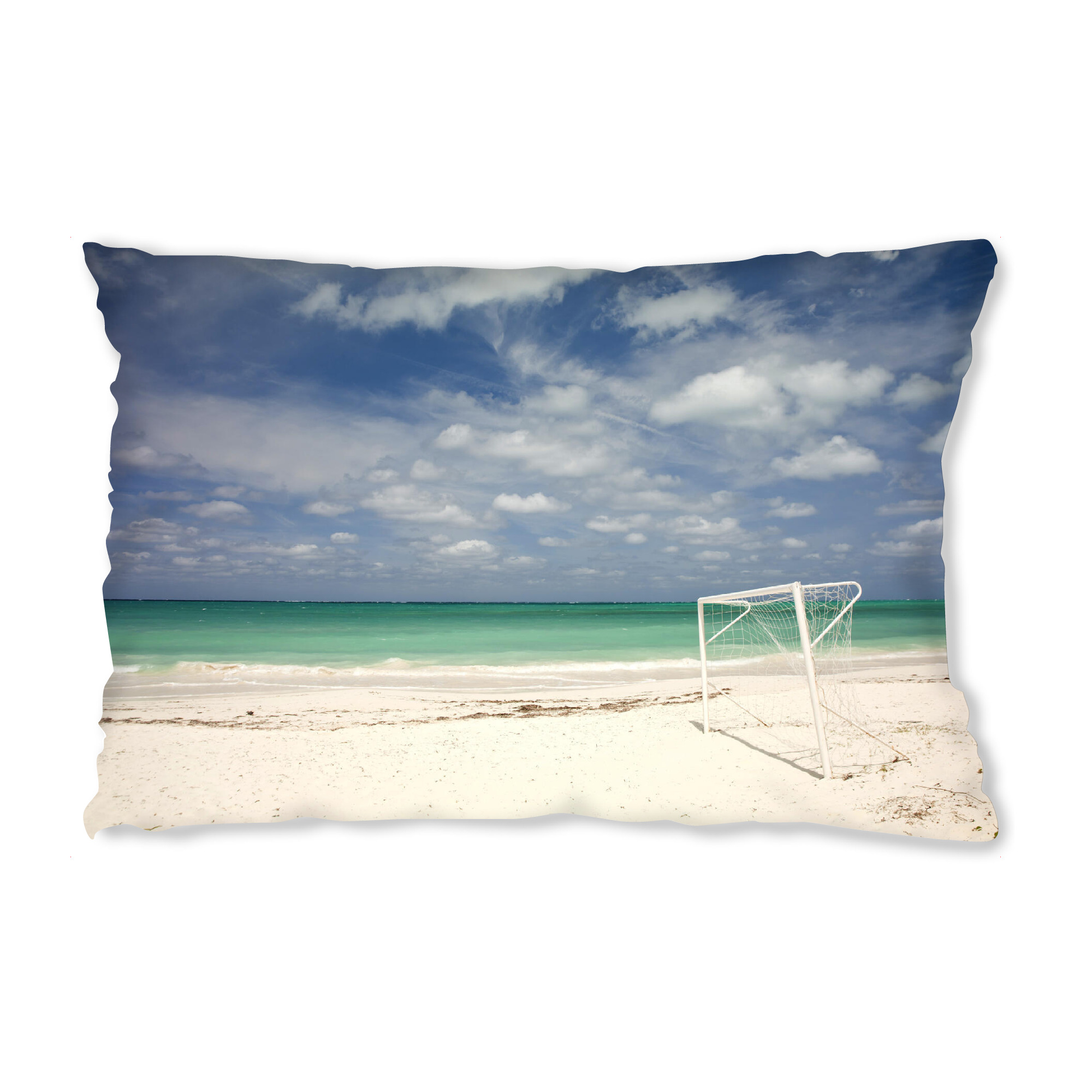 Design-Kissen "Traumstrand Karibik" artboxONE - Reise / Strand und Meer - Karibik,Traumstrand,Cayo levisa,Kuba,Tor,Fussballtor,Strand