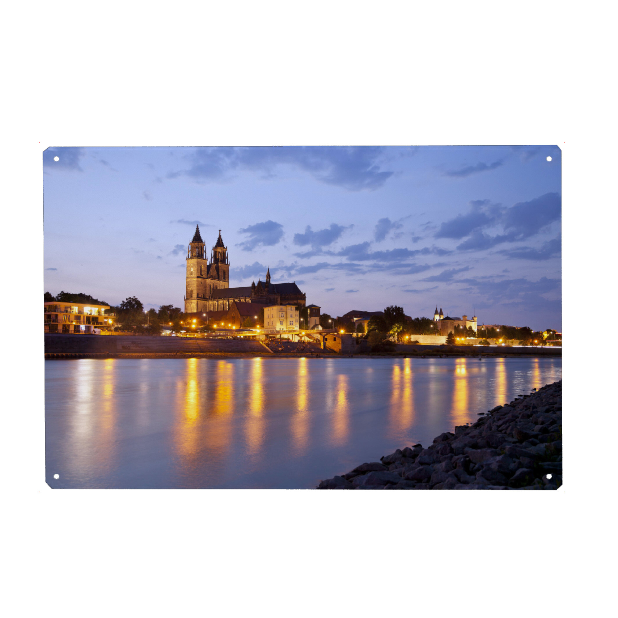 Metall Poster "Magdeburger Dom bei Nacht" artboxONE - Städte - Magdeburg,Sachsen-anhalt,Deutschland,Hauptstadt,Elbufe,Magdeburger dom,Nacht,Elbe