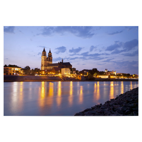 Poster 30x20 cm "Magdeburger Dom bei Nacht" artboxONE - Städte - Magdeburg,Sachsen-anhalt,Deutschland,Hauptstadt,Elbufe,Magdeburger dom,Nacht,Elbe