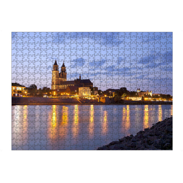 Puzzle Ravensburger "Magdeburger Dom bei Nacht" artboxONE - Städte - Magdeburg,Sachsen-anhalt,Deutschland,Hauptstadt,Elbufe,Magdeburger dom,Nacht,Elbe