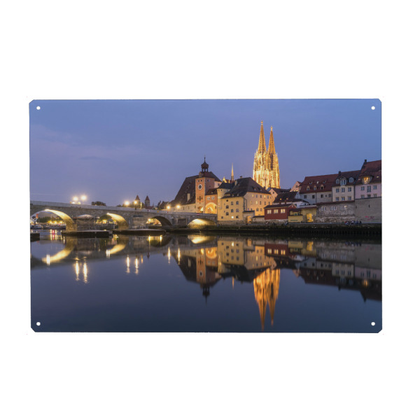 Holzbild "Regensburg" artboxONE - Städte - Regensburg,Bayern,Deutschland,Stadtansicht,Donau,Nacht