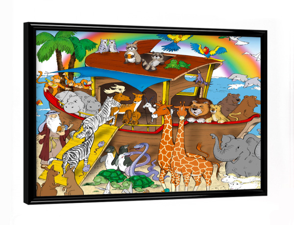 Poster mit schwarzem Rahmen "Arche Noah mit Tieren - bunt" artboxONE - Natur,Für Kinder,Tiere