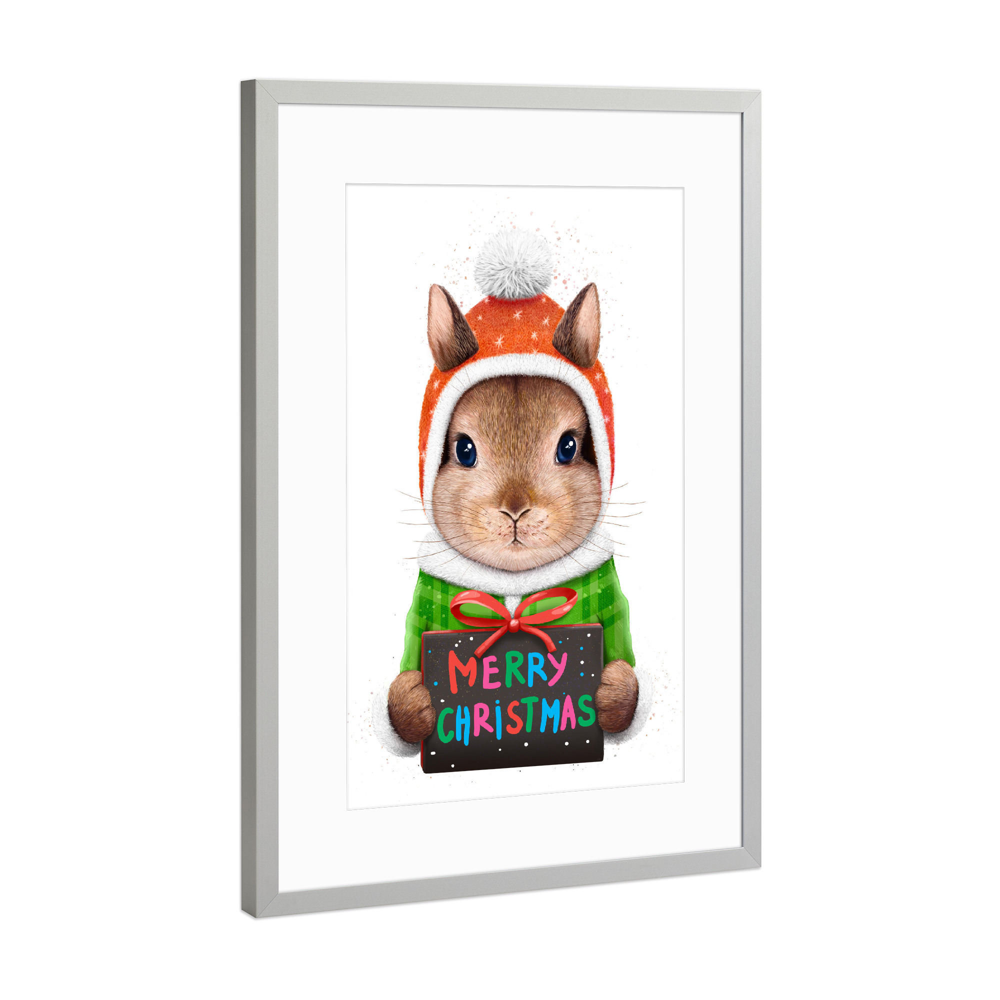 Poster mit Rahmen Silber "Frohe Weihnachten vom Kaninchen" artboxONE - Natur,Tiere,Weihnachten,Lustig