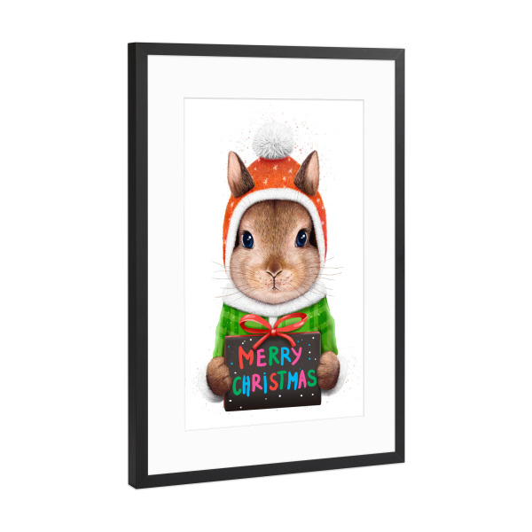 Poster mit Rahmen Schwarz (Metallic) "Frohe Weihnachten vom Kaninchen" artboxONE - Natur,Tiere,Weihnachten,Lustig