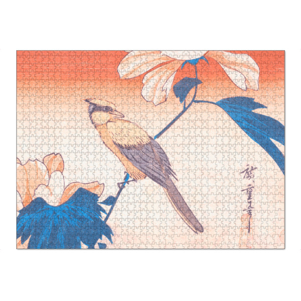 Puzzle Ravensburger "Hibiscus Mutabilis und Jay" artboxONE - Natur,Floral,Tiere,Liebe