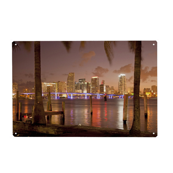 Holzbild "Downtown Miami, Florida" artboxONE - Städte,Architektur - Amerika,Usa,Vereinigte staaten von amerika,Florida,Miami,Downtown,Nacht,Stadt