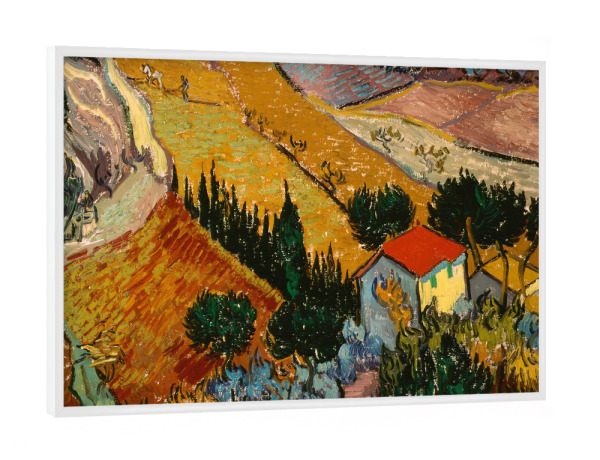 Poster mit weißem Rahmen "Landschaft mit Haus und Pflüger" artboxONE - Natur,Reise