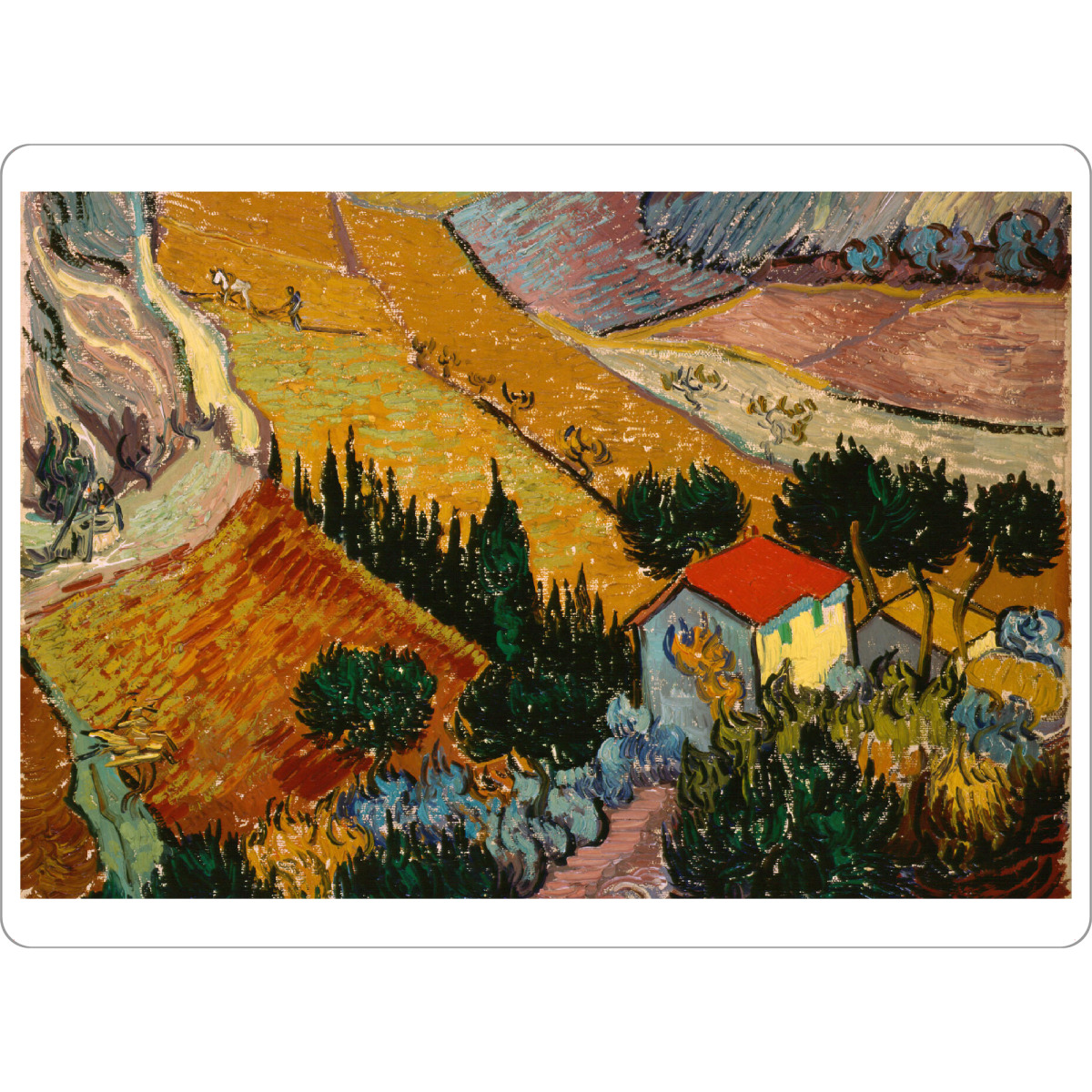 Tischset "Landschaft mit Haus und Pflüger" artboxONE - Natur,Reise - Vincent van gogh,Malerei,Gemälde,Kunst,Natur,Landschaft,Wald,Berge,Haus