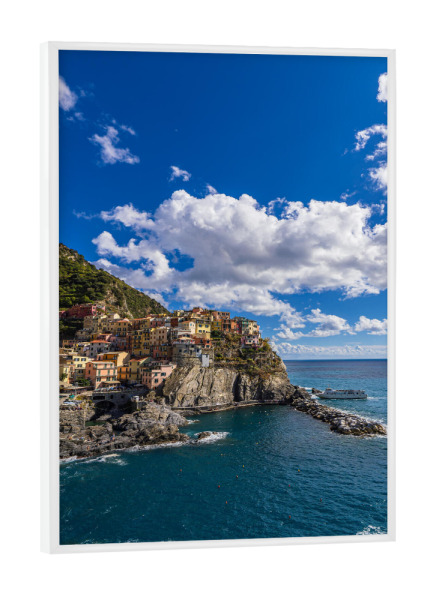 Poster mit weißem Rahmen "Dorf, Felsen, Mittelmeer" artboxONE - Natur,Reise,Architektur