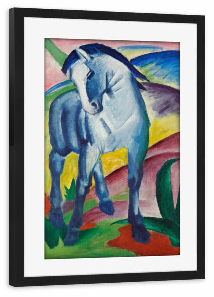 Poster mit Rahmen schwarz "Blaues Pferd" artboxONE - Natur,Tiere,Abstrakt
