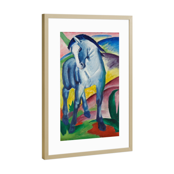 Poster mit Rahmen Gold "Blaues Pferd" artboxONE - Natur,Tiere,Abstrakt