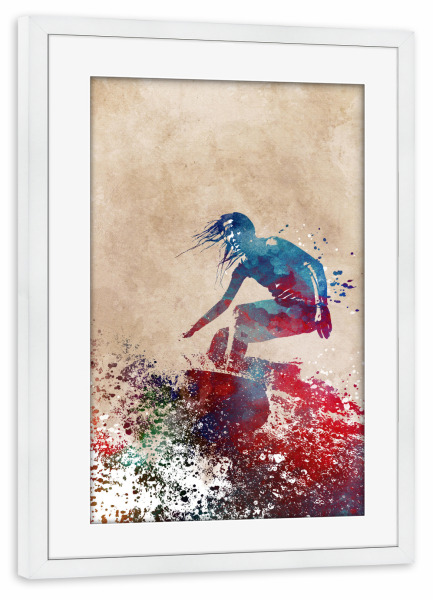 Poster mit Rahmen weiß "Surfen im Sommer" artboxONE - Sport,Sport / Sommerspiele - Sommer,Surfen,Surfer,Surfen,Sport
