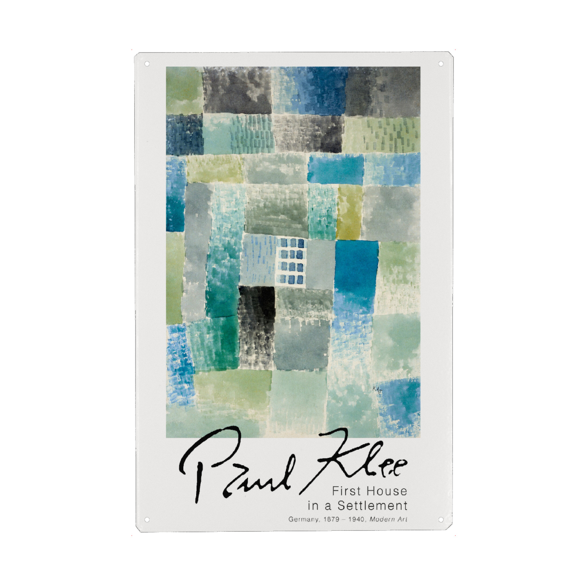 Holzbild "Paul Klee - Haus in der Siedlung" artboxONE - Abstrakt,Geometrie - Paul klee,Abstrakt,Modern,Expessionismus,Kunstwerk,Gemälde,Kunst,Malerei