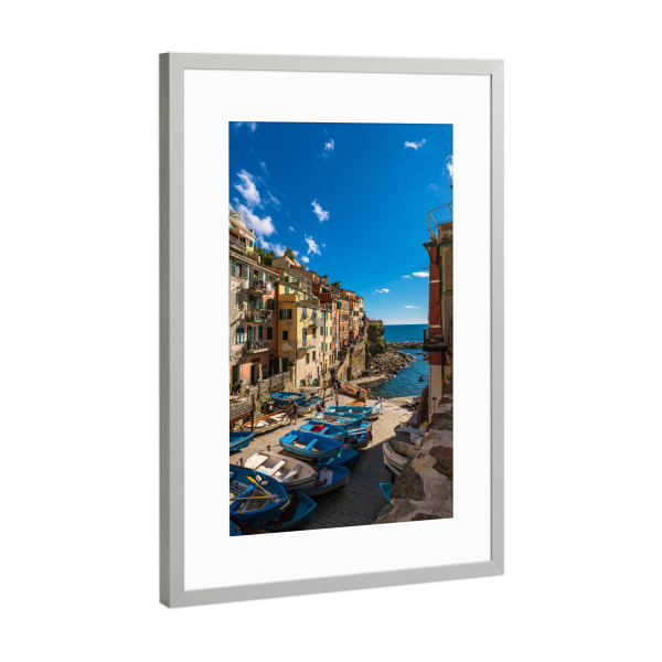 Poster mit Rahmen Silber "Boote, Häuser, Mittelmeer" artboxONE - Reise,Architektur,Reise / Strand und Meer