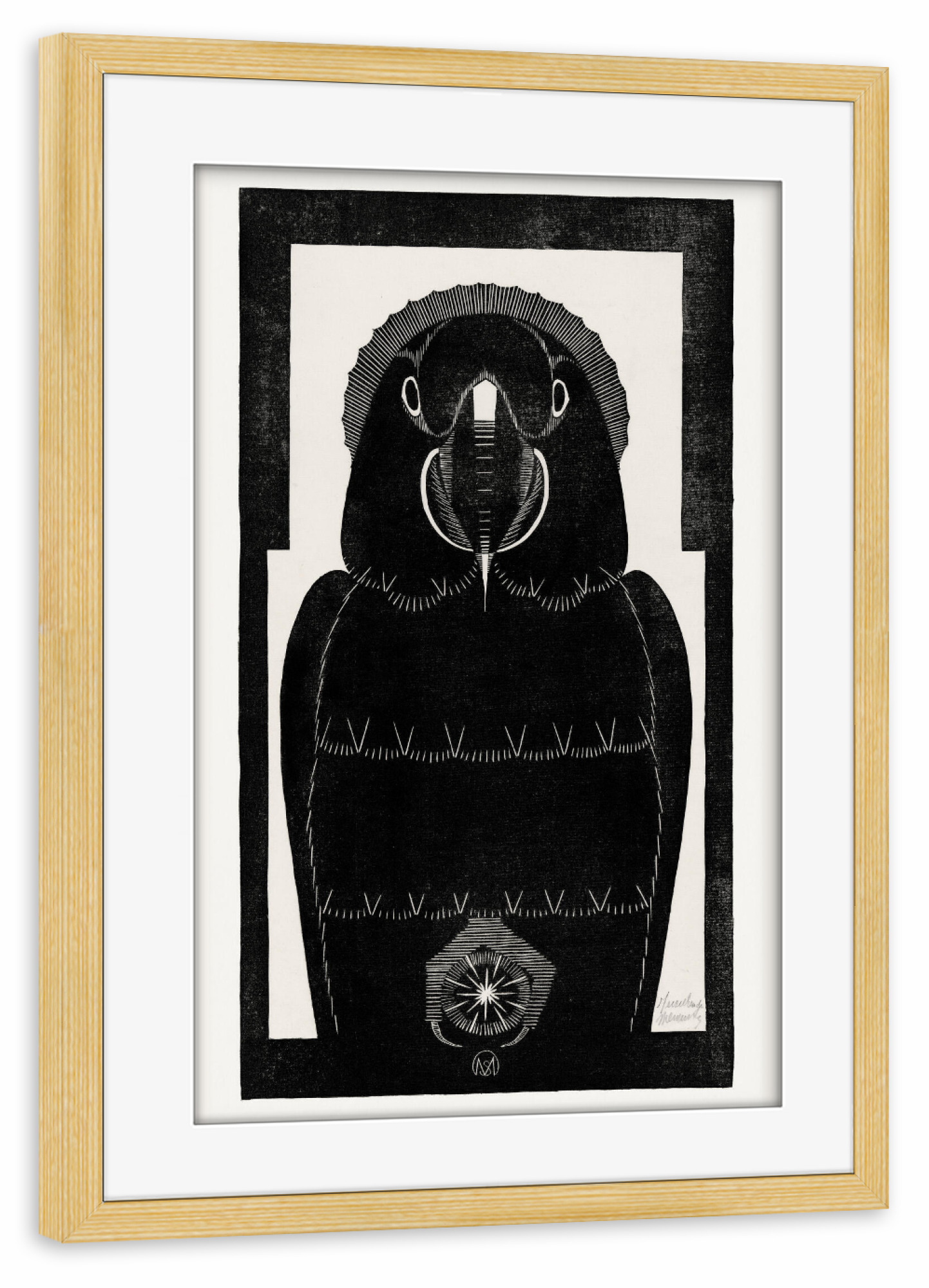 Poster mit Rahmen kiefer "Samuel de Mesquita - Ara" artboxONE - Tiere,Schwarzweiß - Vogel,Tier,Tropisch,Ara,Papagei,Kunstwerk,Kunst,Malerei,Gemälde