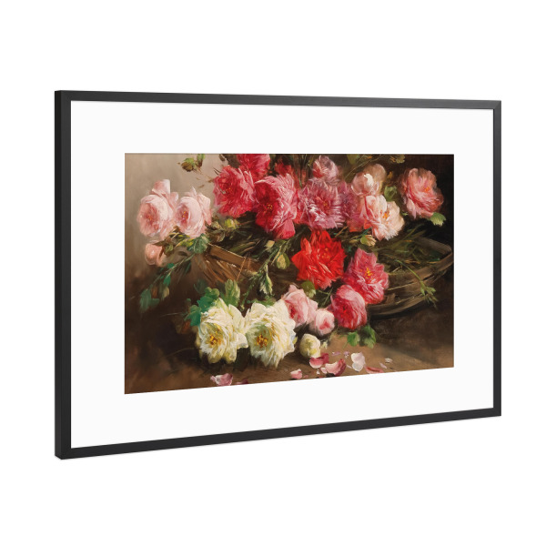 Poster mit Rahmen Schwarz (Metallic) "Korb mit Rosen" artboxONE - Natur,Floral,Liebe,Für Mama