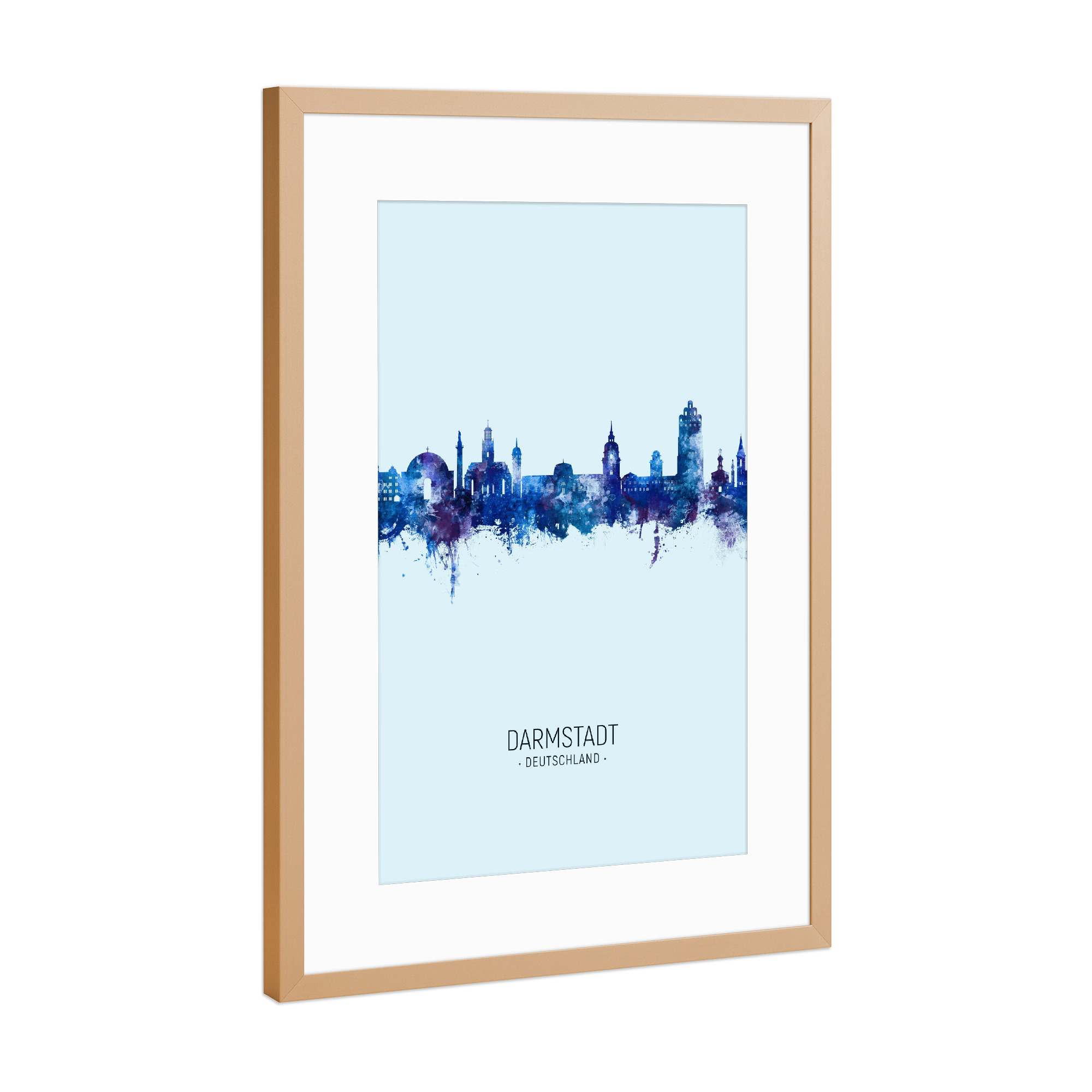Poster mit Rahmen Kupfer "Darmstadt Skyline Dunkelblau" artboxONE - Städte - Darmstadt,Deutschland,Skyline,Stadtbild,Stadtbild,Aquarell,Malerei