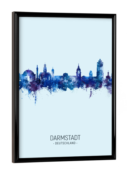 Poster mit schwarzem Rahmen "Darmstadt Skyline Dunkelblau" artboxONE - Städte - Darmstadt,Deutschland,Skyline,Stadtbild,Stadtbild,Aquarell,Malerei