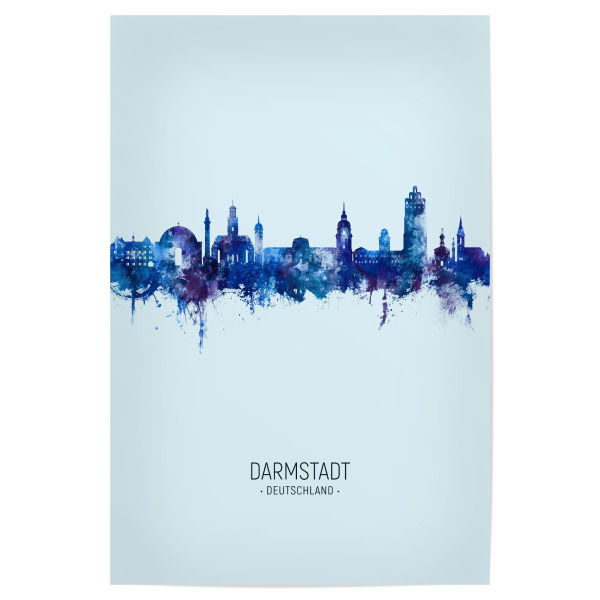 Poster 30x20 cm "Darmstadt Skyline Dunkelblau" artboxONE - Städte - Darmstadt,Deutschland,Skyline,Stadtbild,Stadtbild,Aquarell,Malerei