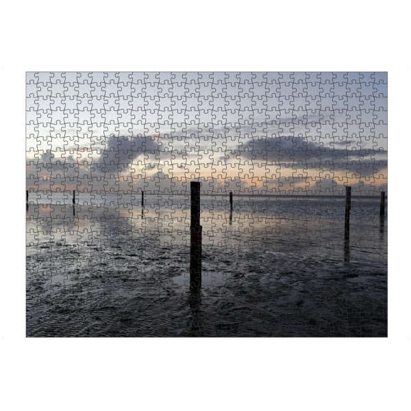 Puzzle Ravensburger "Ebbe & Flut mit Wellenbrechern" artboxONE - Natur,Reise,Schwarzweiß,Reise / Strand und Meer,Reise / Länder