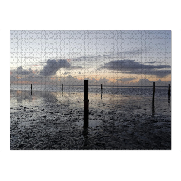 Puzzle Ravensburger "Ebbe & Flut mit Wellenbrechern" artboxONE - Natur,Reise,Schwarzweiß,Reise / Strand und Meer,Reise / Länder