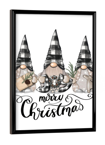 Poster mit schwarzem Rahmen "Karierte Zwerge" artboxONE - Weihnachten